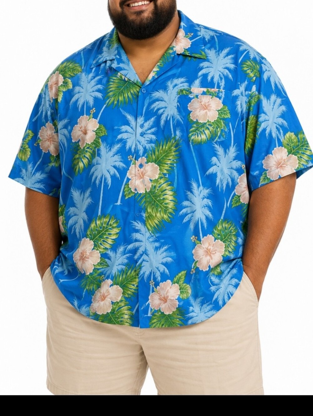 Mens Hawaiian Shirt Blue Floral Tropical Palm Tree Plus sz 4XL Cruise Vacation